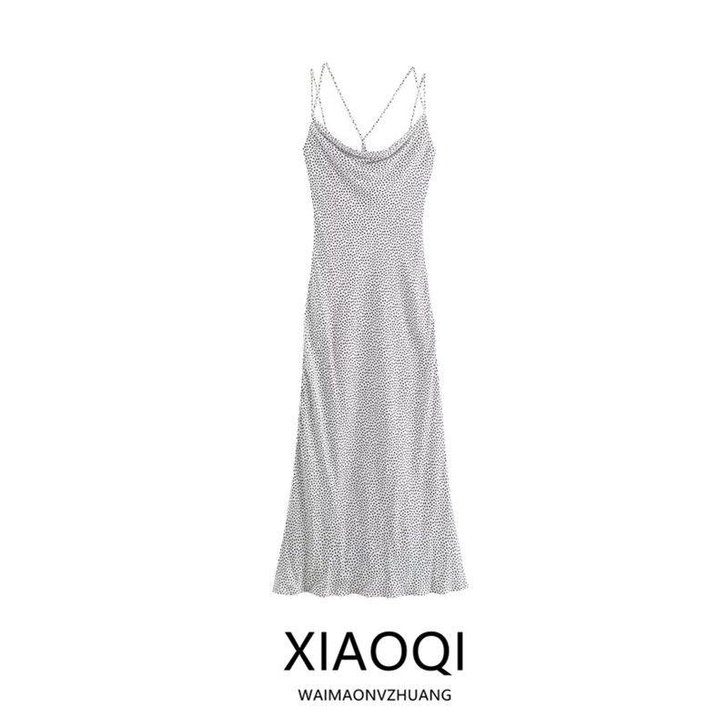 Fashion Style 2024 Autumn New Women's Sling Stylish Polka Dot Print Midi Skirt Dress 2587151