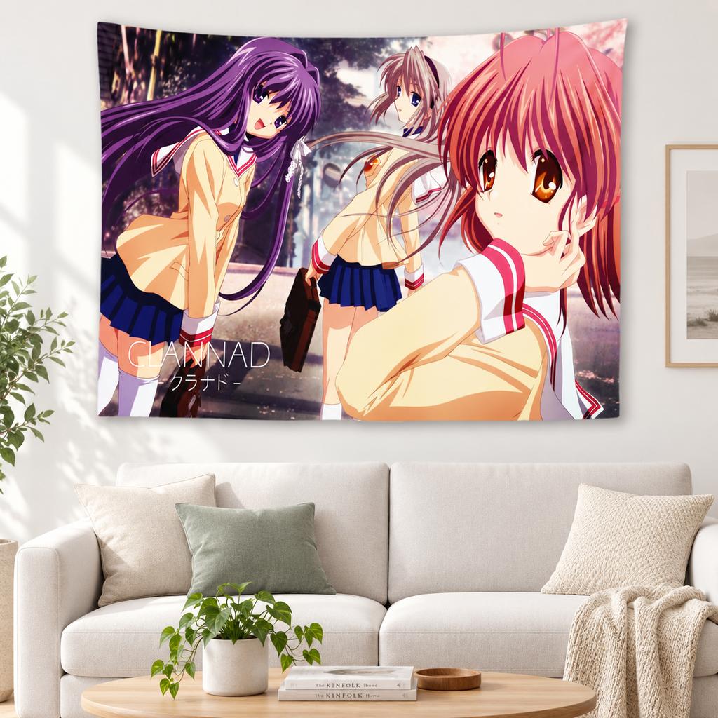 Тканевое панно Clannad Аниме Девушки Классическая Школьная Форма Персонажи Печать Настенное Полотно для Комнаты в Общежитии Спальни Эстетичный Декор