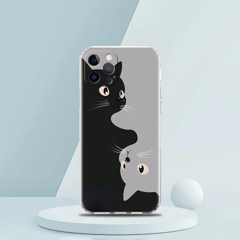 Мягкий прозрачный чехол-бампер из ТПУ для iPhone 16 15 14 13 12 11 Pro Max XR 8 7 Plus Ударопрочный корпус Милый чехол с рисунком мультяшного кота