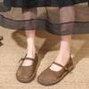 Fashion Leisure Women's Shoes Round Toe Retro Soft Sole Summer New One Line Buckle Fashion Mom Single Shoes Women's Flat Shoes