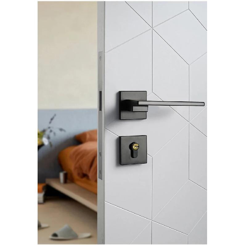 1 set of indoor silent door lock aluminum alloy Nordic minimalist bedroom split wooden door handle lock with key included