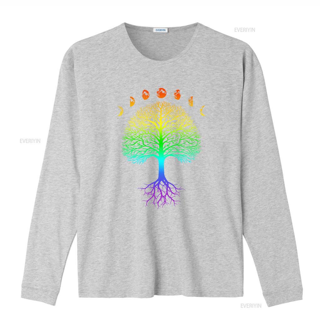 Bohemian Psychedelic Tree of Life Moon Phase Rainbow Gradient Print Casual T Shirt vintage Washed Unisex Stretched Stylish