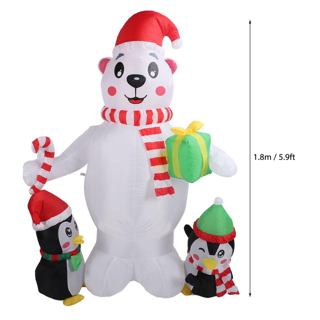 5.9 футов надувное рождественское украшение Пингвин медведь с красочным светом милый надувной декор для двора