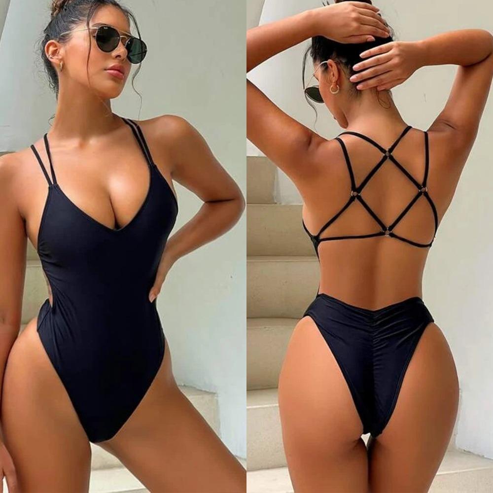 European and American Sexy Hollow Halter Beautiful Back One-piece Swimsuit Sexy Bikini