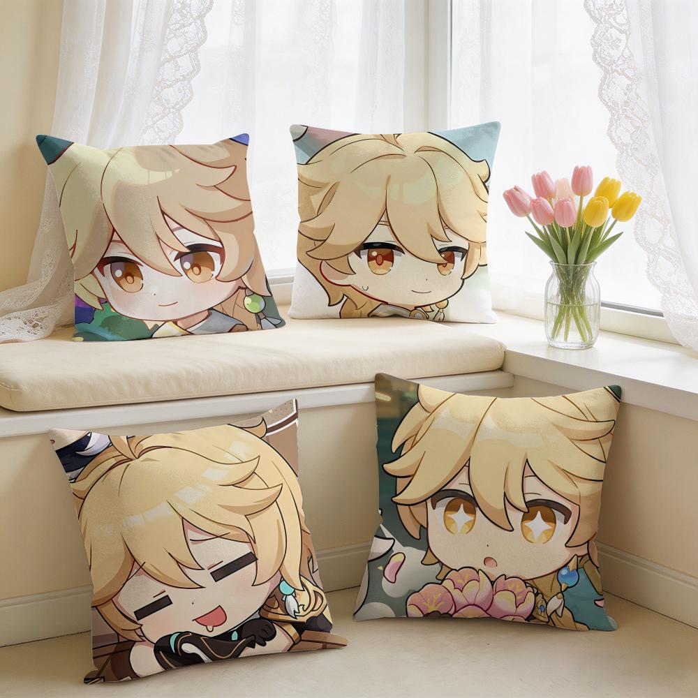 Aether Cute Genshin Game Cushion Cover Short Plush Pillow Case Room Sofa Cushion Covers Home Decor Funda