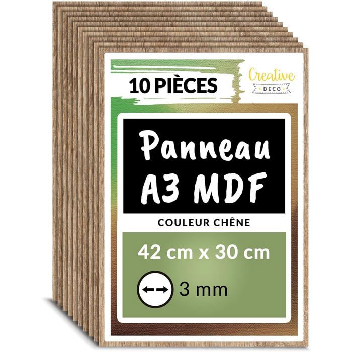 Planche de MDF - Creative Deco - Lot de 10 - 420x300mm - Bois Brut - Découpe Laser, Gravure