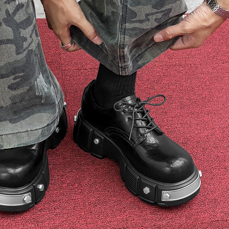 Мужские кожаные туфли с большой головой Роскошный дизайнерский стиль Работа и офис Улица Мода Повседневные туфли на высокой подошве Новые