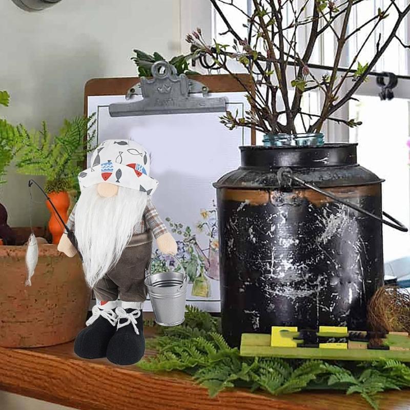 Рыбалка Гном Ручная работа Кукла Гном Настольное украшение Летний Гном-рыбак Гномы Фигурка Сад Кухня Украшения