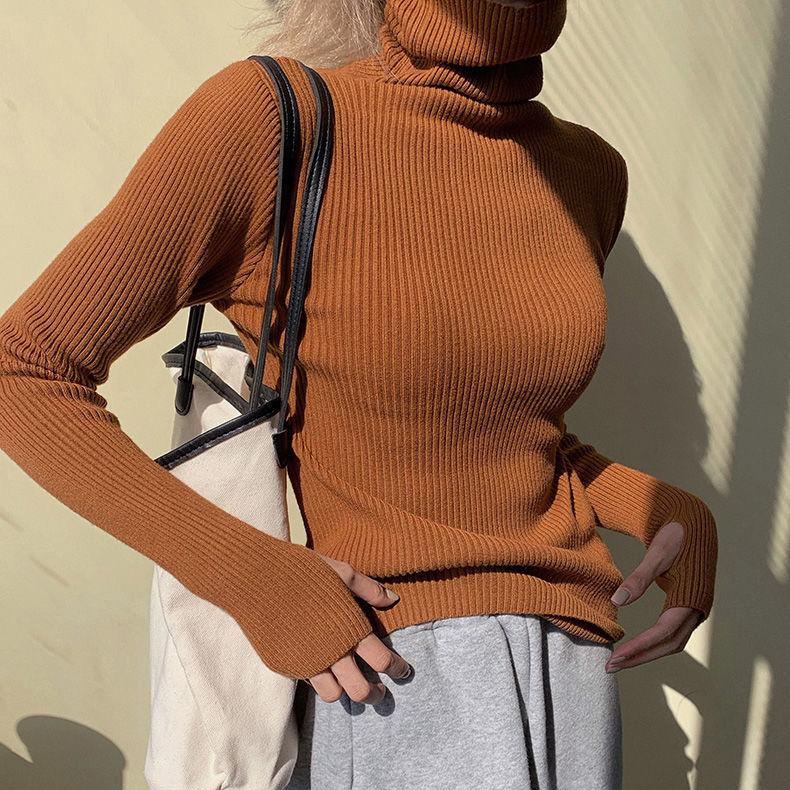 Водолазка женский свитер осень-зима корейский тонкий пуловер базовые топы повседневные мягкие вязаные свитера с длинными рукавами