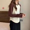 Women Slim Fit Contrast Color Raglan Long Sleeve Casual T Shirt