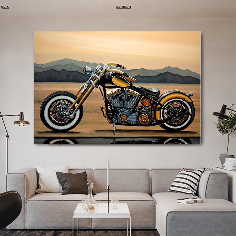 Абстрактная крутая картина на холсте с мотоциклом, черно-белые постеры и принты, настенные художественные картины для гостиной, домашний декор, без рамки