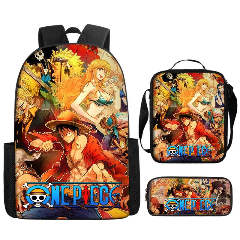 One Piece One Piece Backpack Primary And Secondary School Schoolbag Voyager King Backpack Cartoon Schoolbag Three-Piece Set