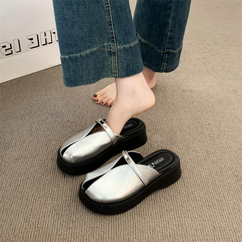 Европейская станция толстая подошва сумка голова полушлепанцы женские 2025 лето новая обувь модные универсальные сандалии на одной педали ленивые