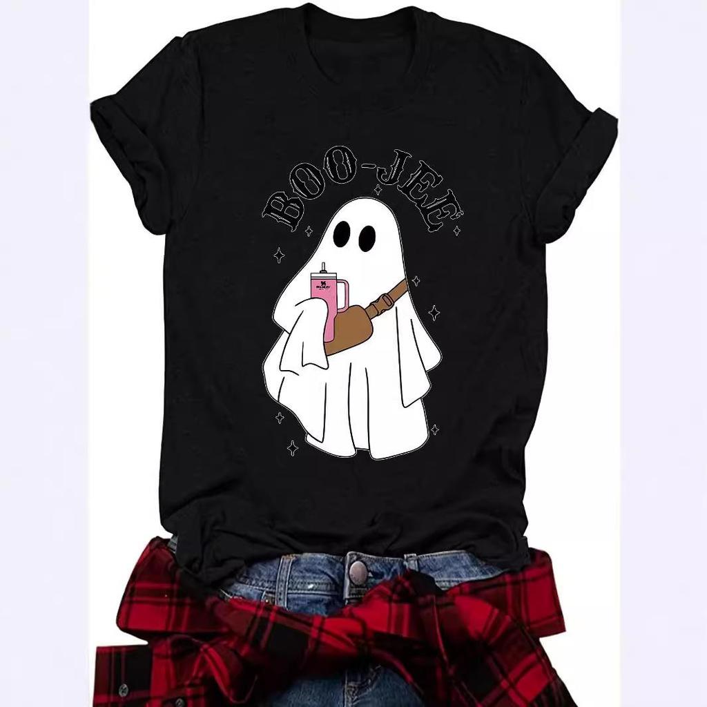 Women's Summer Ghost Pattern Short Sleeve Halloween T-Shirt