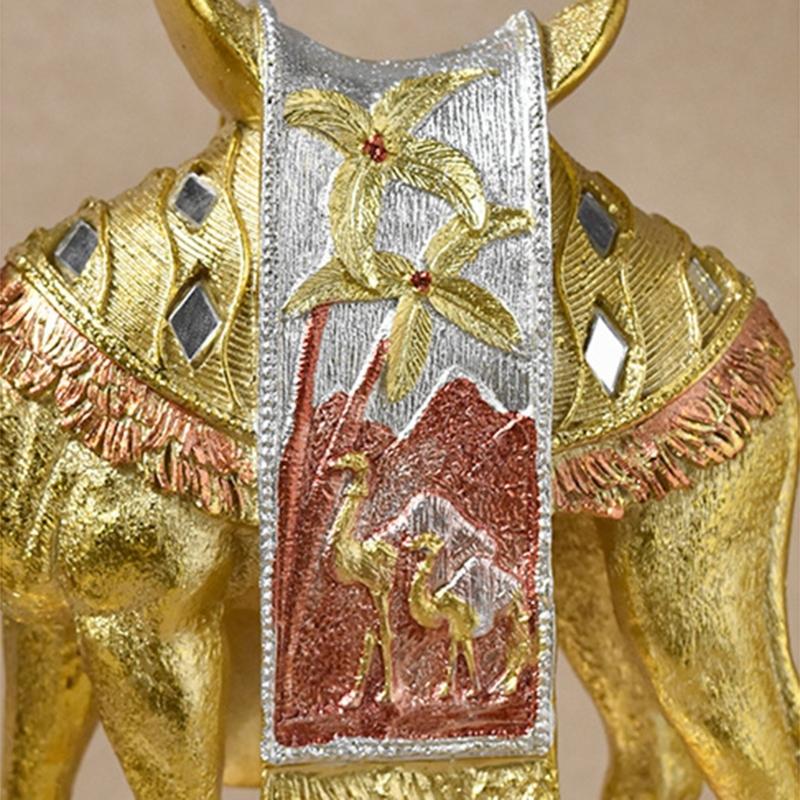 Artistic Camels Sculpture Resins Middle Eastern Ornament Gold Desert Animal Figurine for Living Room and Office Display