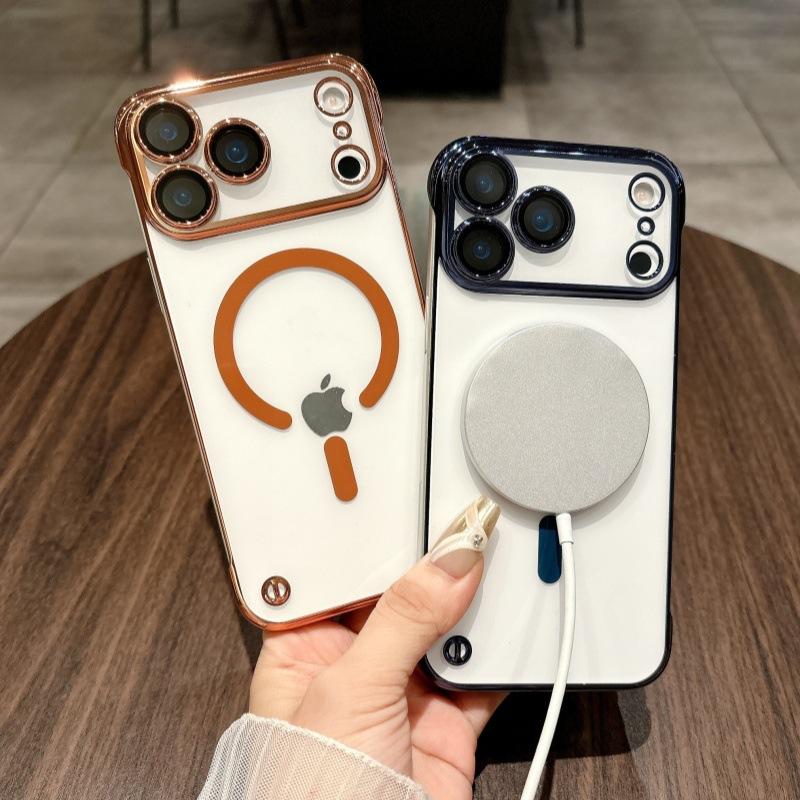 Подходит для Apple 17 ProMax Безрамочный Магнитный Чехол для Телефона Гальванизированный Iphone16 Прозрачный Противоударный 15 Защитный Чехол