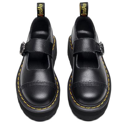 Легкие туфли Мэри Джейн с Т-образным ремешком на толстой подошве из маленькой кожи, женские из натуральной кожи первого слоя с рисунком личи, ботинки на танкетке с пряжкой