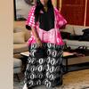 Plus Size Women V Neck Half Sleeve Geometric Print Casual Loose Maxi Dress