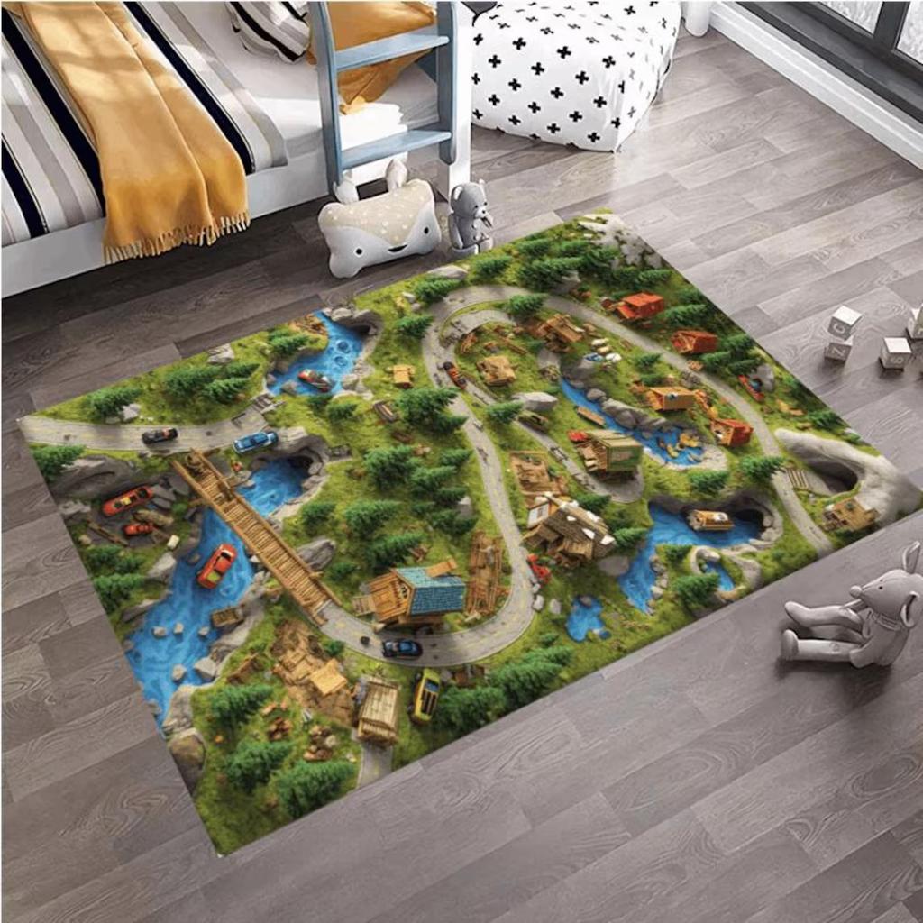 Creative Racing Track Carpet Children's Game Crawling Mat Racing Track Print Carpet Soft Decorative Living Room and Bedroom Rug