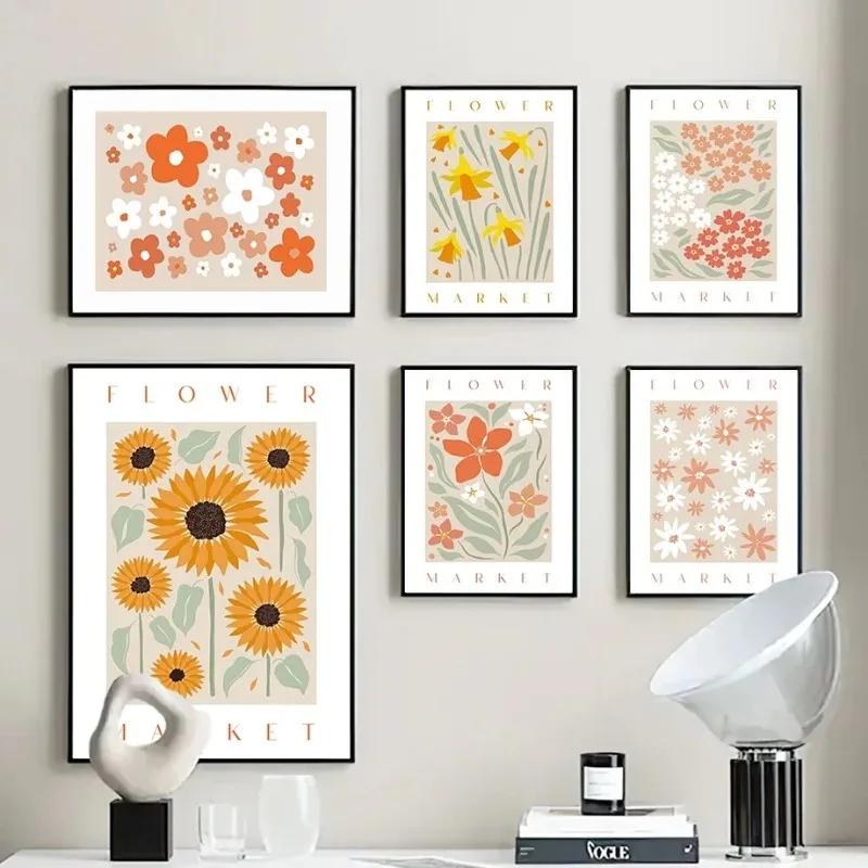 Nordic Simple Wall Art Abstract Colorful Flower Bohemian Canvas Poster Printing Home Bedroom Living Room Decoration Gifts