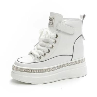 Модные женские ботинки на платформе из натуральной кожи высотой 8 см, на танкетке со скрытым каблуком-крючком, весна-осень, блестящие женские туфли, кроссовки, ботильоны