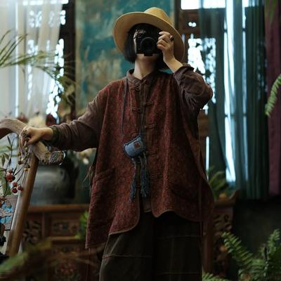 Женские винтажные жилеты с цветочным принтом, пальто, на пуговицах, без рукавов, с V-образным вырезом, осенние, в китайском стиле, с карманами