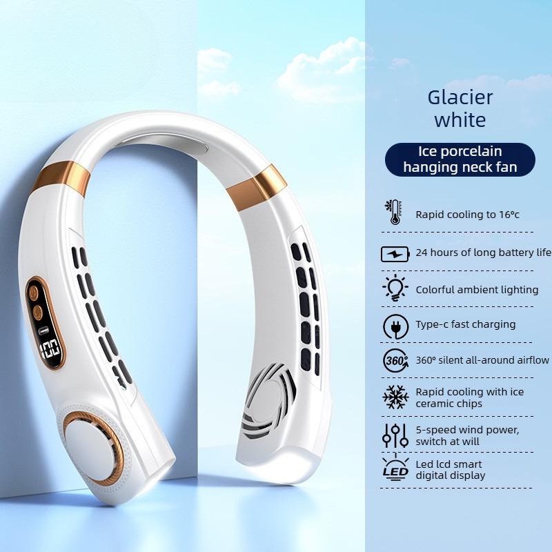 XiaomiWearable Neck Fan Bladeless Rechargeable Hands Free 5 Speed Ultra Quiet USB Type C Flexible Neckband With colorful lights