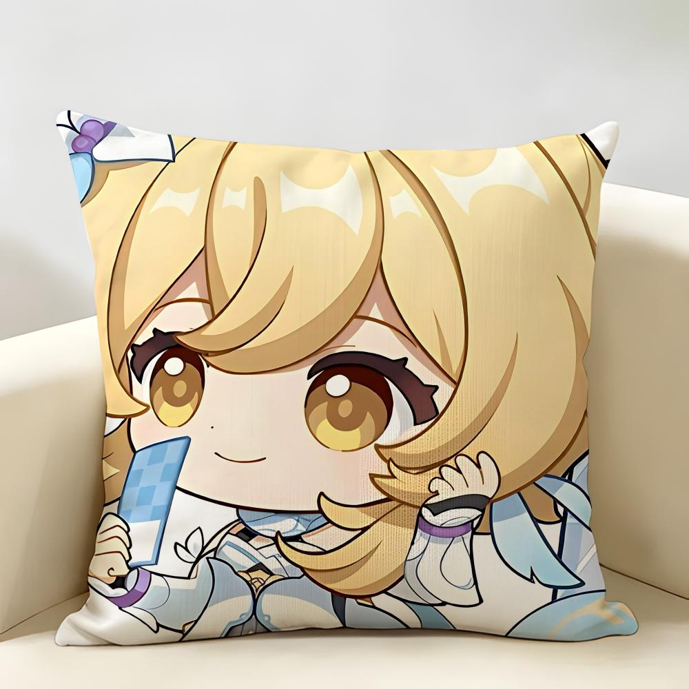 Lumine Cute Genshin Game Cushion Cover Natural Linen Organic Fabric DoubleSided Printing Room Sofa Decor Pillow Case