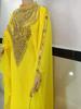 Stylish YELLOW Long Moroccan Dubai Farasha Kaftan Gown Abaya Hand Work Dress