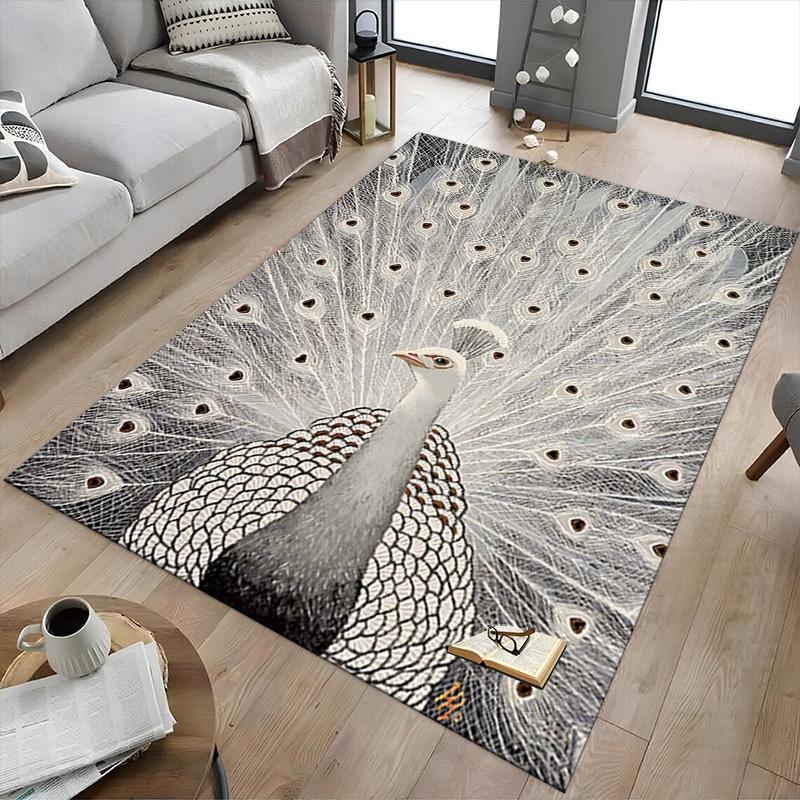 1PC peacock white Extra Large Non Slip Floor carpet, Office, family, bedroom, Studio Large Area Rug Indoor Rugs, , Vibrant Colors