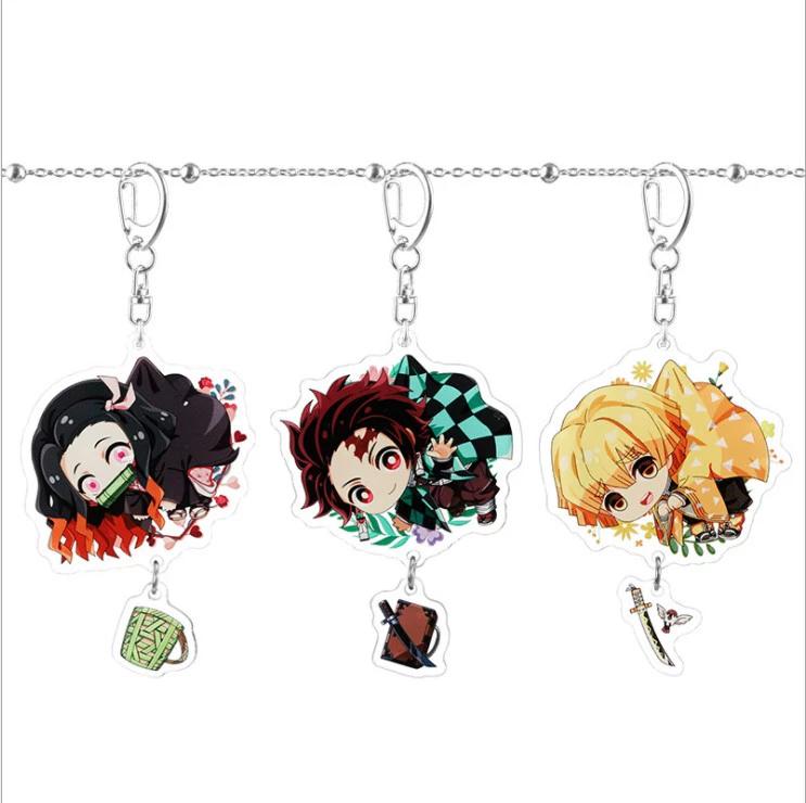 Keychain Pendant Anime Demon Slayer Kimetsu No Yaiba Kamado Tanjirou Double Sided HD Bag Pendant Gift For Fans Cosplay Props Jewelry Gift