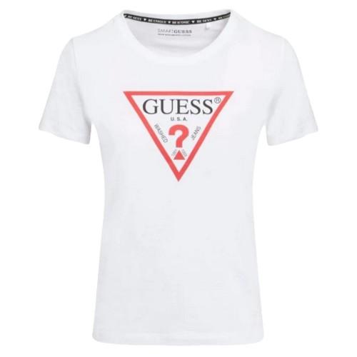 Женская/Дамская футболка Guess Cn Original с горячими стразами и логотипом, облегающая