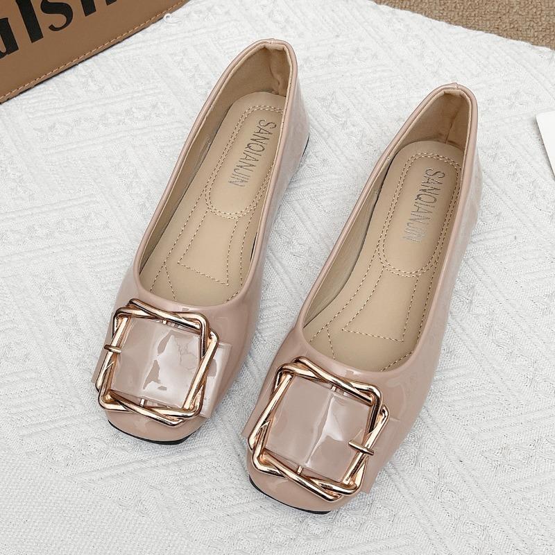 Мода Женская Мода Балетки Весна Новые Квадратный Носок Неглубокий Вырез Металлическая Пряжка Мягкая Подошва Противоскользящие Износостойкие Одинарные Туфли