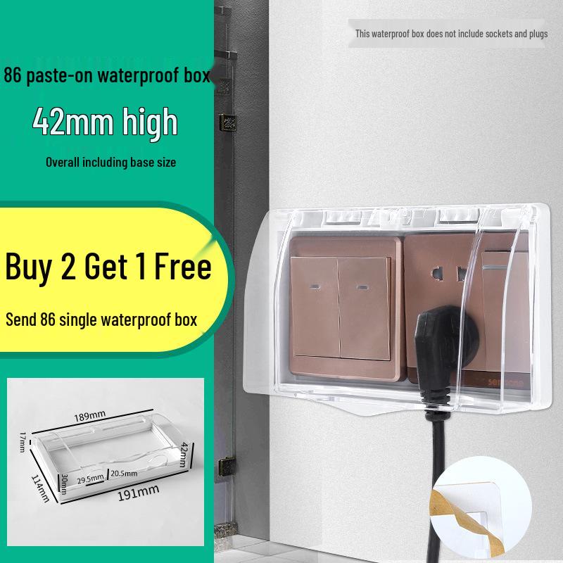 Водонепроницаемая накладка для розетки типа 86 для ванной комнаты - Клейкая брызгозащищенная защитная коробка