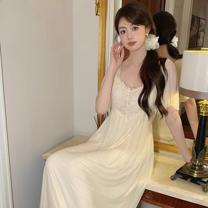 Новое поступление ночная рубашка в стиле принцессы, милая летняя сетчатая женская пижама с короткими рукавами и длинными рукавами для домашнего платья, верхняя одежда