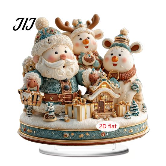 Christmas Tabletop Ornaments Candle Ornament, 2D Flat Acrylic Ornament with Base, Festive Home Accents Snowman Reindeer Table Centerpiece for