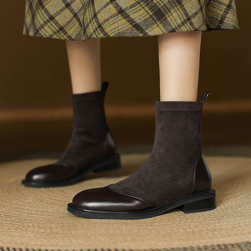 Krazing Po Микрофибра Флок Зима Круглый Носок Размер 33 Ботильоны Челси Размер 43 Молния Высокое Качество Низкий Каблук Ботильоны