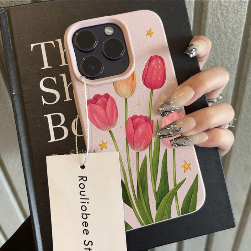 Чехол для телефона с цветами тюльпанов и звездным узором для iPhone 17 16 15 14 Pro Max 12 11 13 XS X 16 Plus 16e Ударопрочный чехол