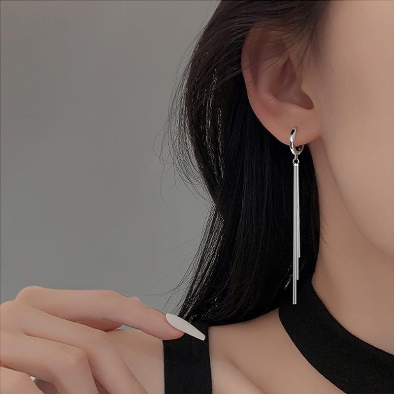 Корейский темперамент Легкая роскошь Интернет-знаменитость Длинная цепочка Серьги-кольца Темпераментные Простые Серьги с бахромой в виде змеиной кости Женские Подчеркивают лицо Тонкая линия уха