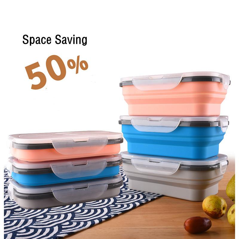 900 мл складной силиконовый ланч-бокс с ложкой портативный взрослый студент микроволновая печь Bento Box контейнер для хранения еды BPA Free