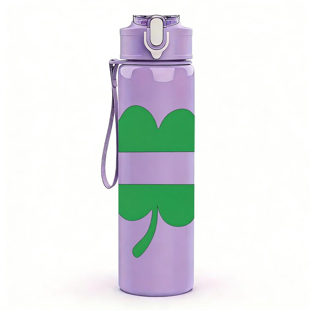 1PC Simple Green Shamrock Clover Leaf 750ml Color Plastic Sports Water Bottle Leakproof Flip Straw Lid Suitable for Sports Office Home Use