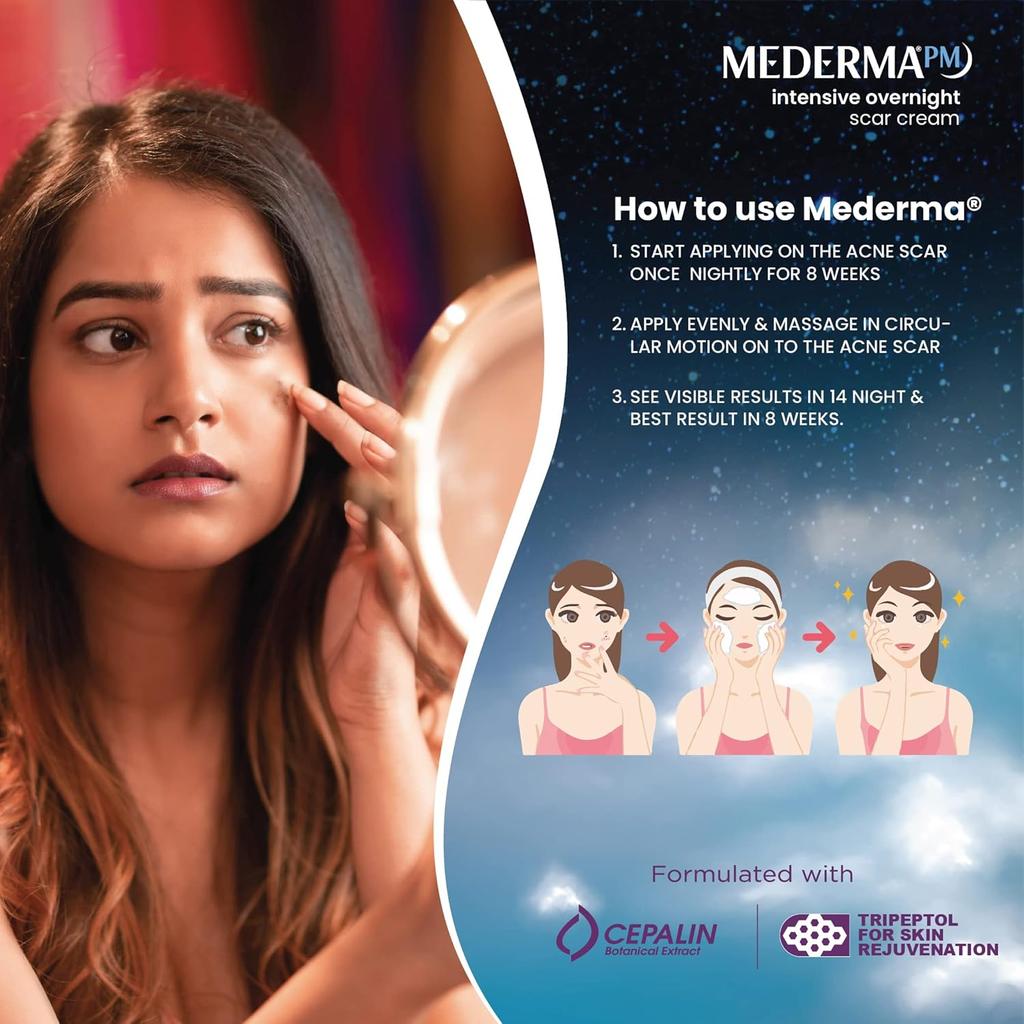 Mederma PM Интенсивный ночной крем для удаления рубцов 30 г | Уменьшает старые и новые рубцы от акне во время сна | Поддержка регенерации кожи