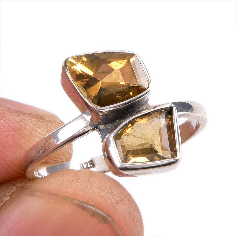 Подарочное кольцо из чистого серебра 925 пробы с натуральным цитрином, ручной работы, S.7 O8D90