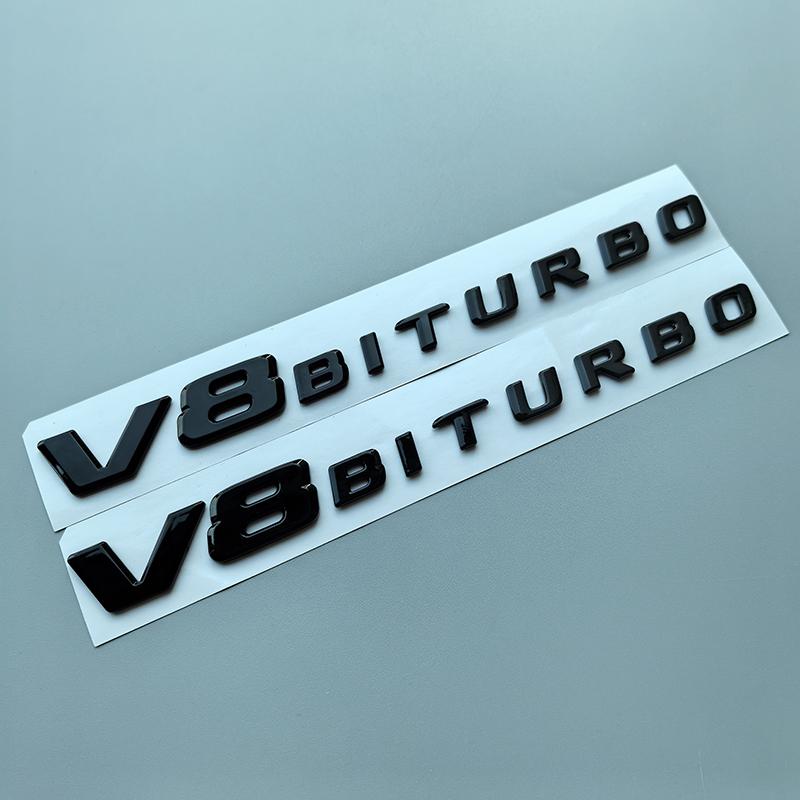 Flat Letters V8 Biturbo 4matic+ Car Emblem for Mercedes Benz AMG C43 C63 C63S W204 W205 C205 S205 W206 Fender Rear Star Sticker STUVW1