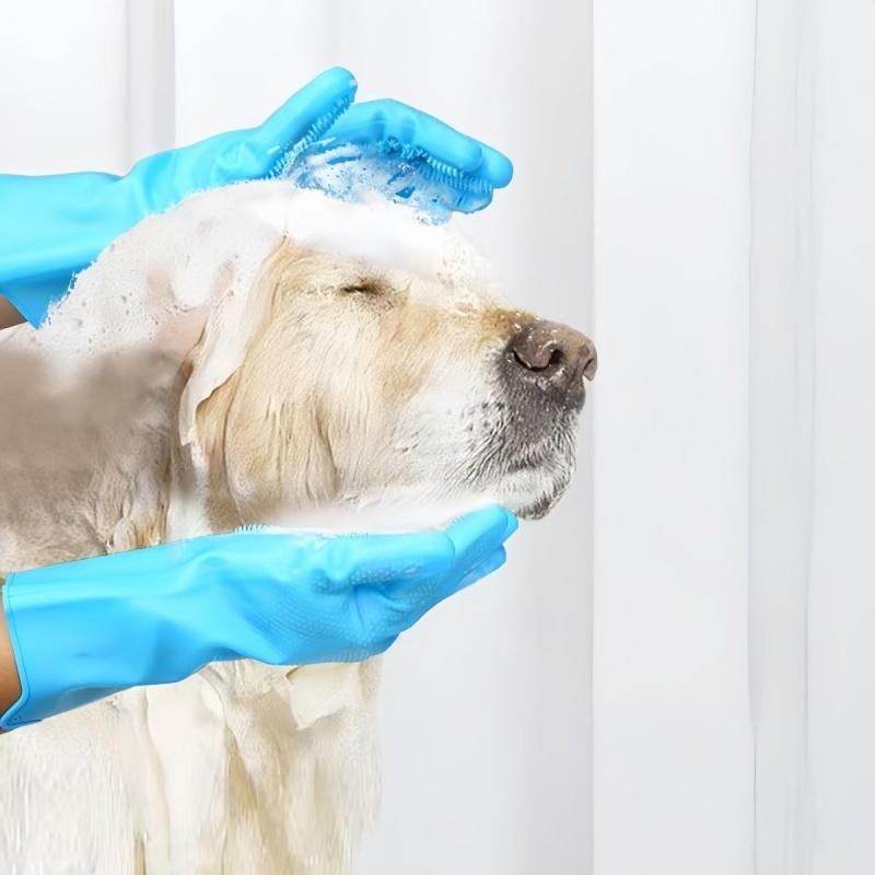 Soft Silicone Pet Grooming Gloves for Dog Cat Bathing Cleaning Shampoo Scrubber Hair Removal Hand Skin Protection