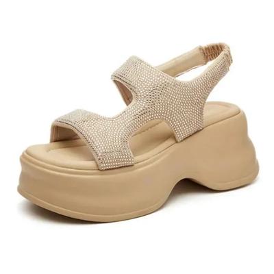 Модные блестящие босоножки на толстой платформе, женские, новые, на высоком каблуке, сексуальные, сандалии с эластичной резинкой, кроссовки на танкетке 8 см, женские, пляжные, летние босоножки