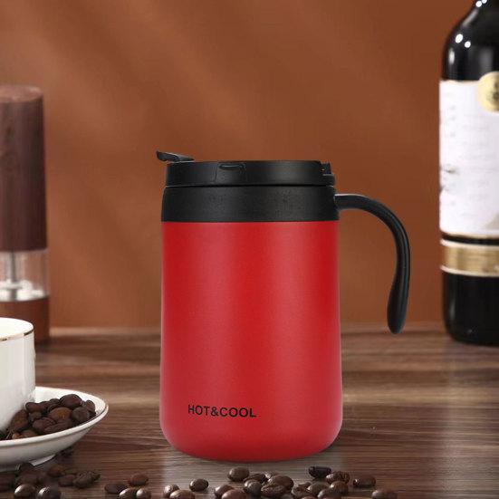 Изолированная дорожная кружка 500 мл с ручкой крышки, портативная многоразовая термокружка для горячих/холодных напитков, кофейная чашка из нержавеющей стали