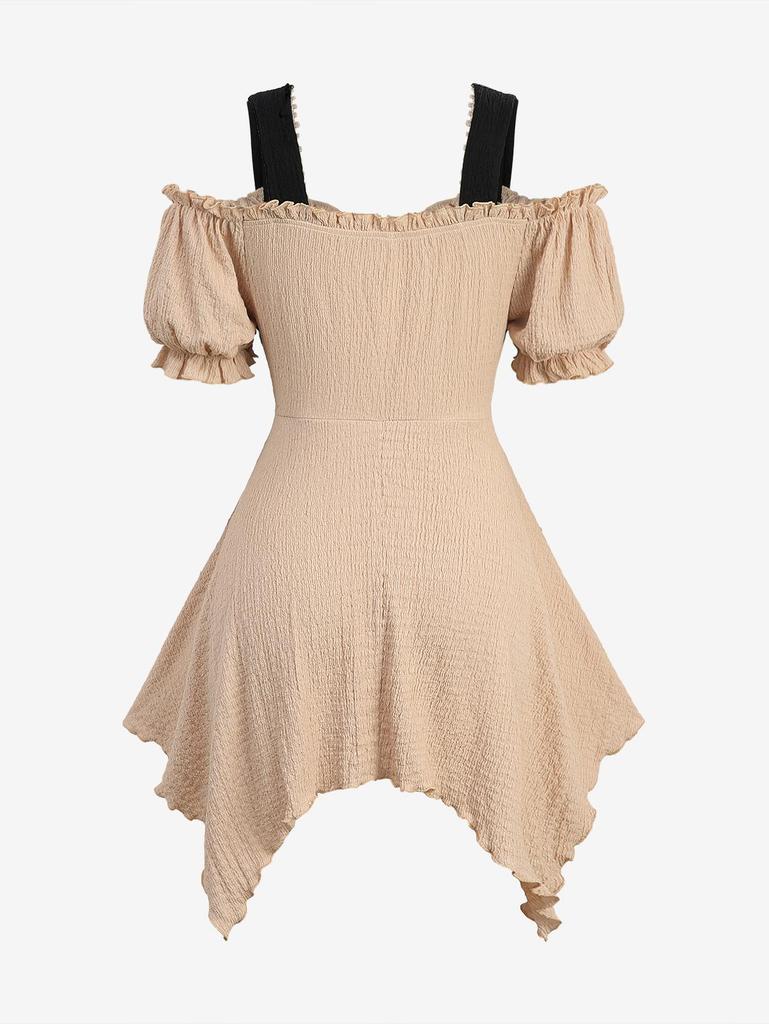 Rosegal Plus Size Cold Shoulder Puff Sleeves Textured Ruffles Lace Up Floral Trim Crochet 2 In 1 Corset Top