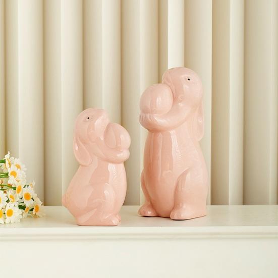 Easter Ceramic Bunny Figurine Holding Egg Look-up Rabbit Statue Sculpture Spring Easter Holiday Party Decoration