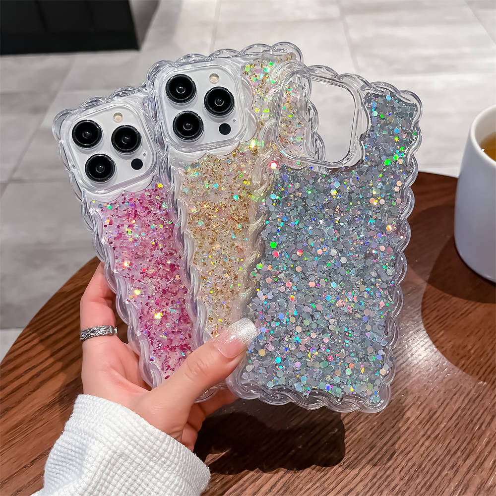 Luxury Shining Glitter Sequins Phone Case For Iphone 14 13 12 11 Pro Max 14 Plus 14pro Max Shockproof Wavy Bumper Silicone Cover
